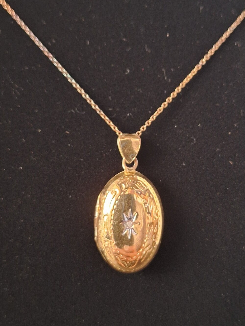 Ross Simmons Gold Plated Oval Locket Necklace with Star And Diamond Accent